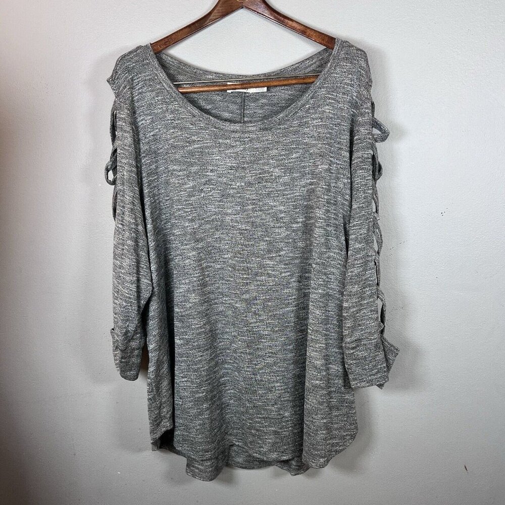 Terra & Sky Sweater Women’s Size 2X (20W-22W) Heather Gray Pullover Open Sleeve